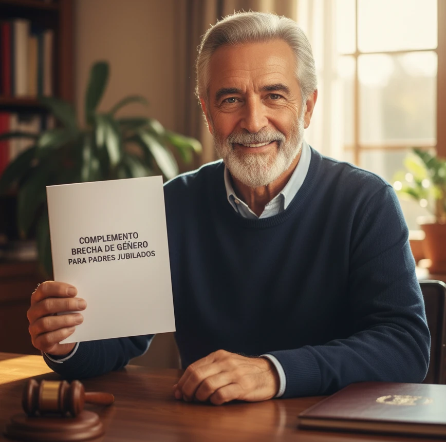 Hombre jubilado con documento del complemento de brecha de género